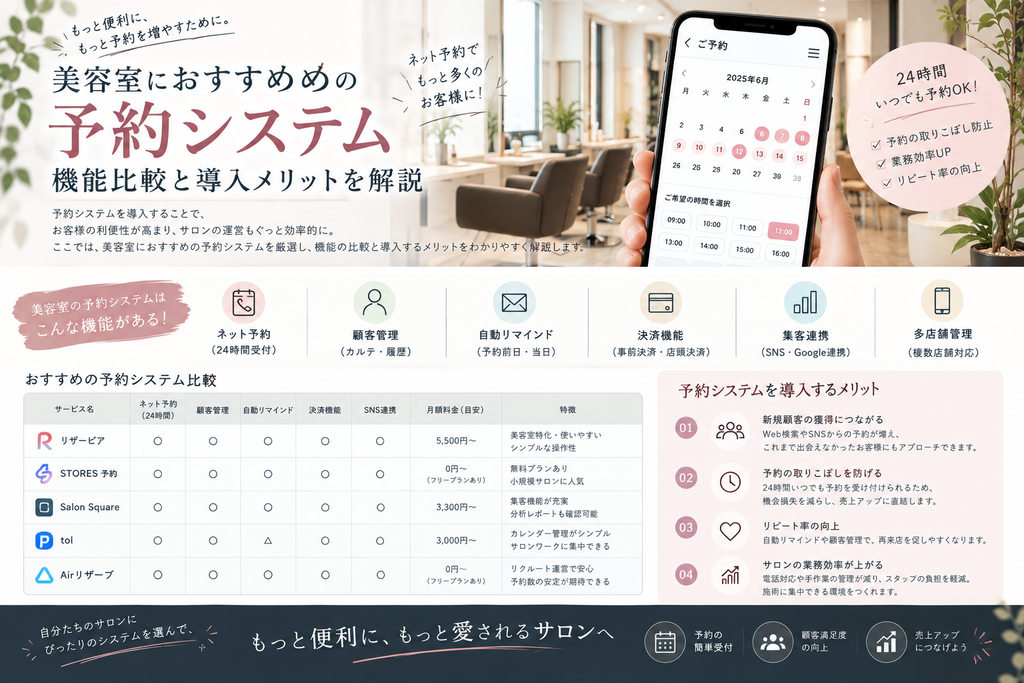 美容室におすすめの予約システム｜機能比較と導入メリットを解説