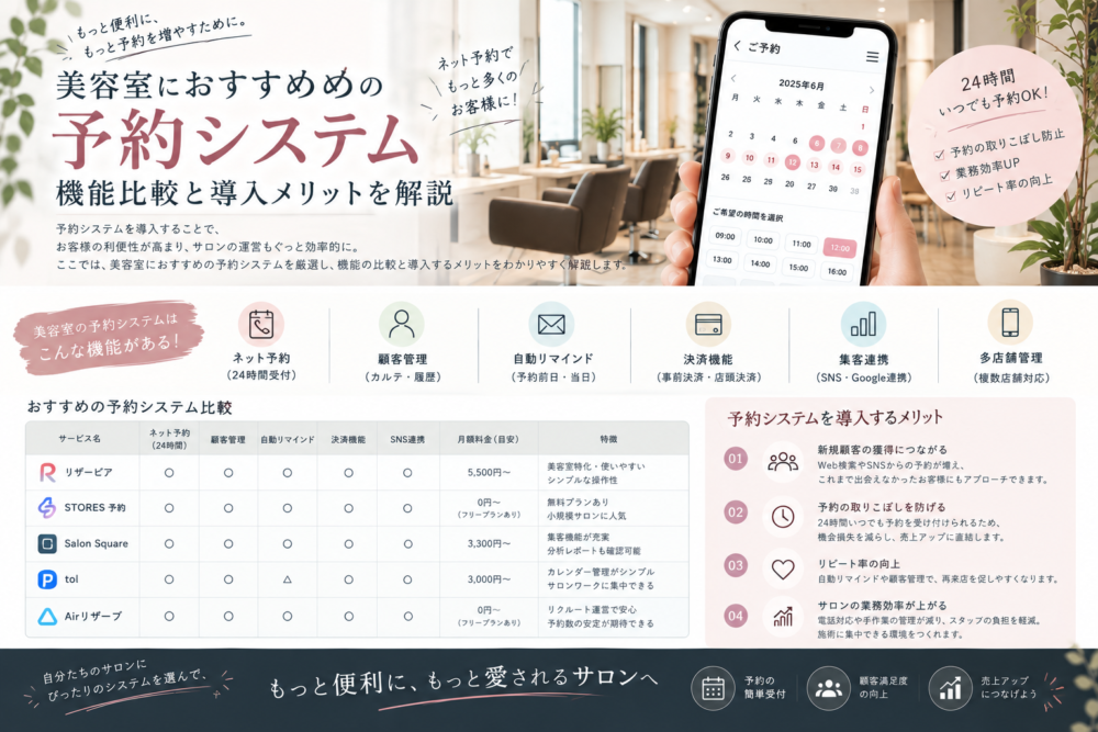 美容室におすすめの予約システム|機能比較と導入メリットを解説