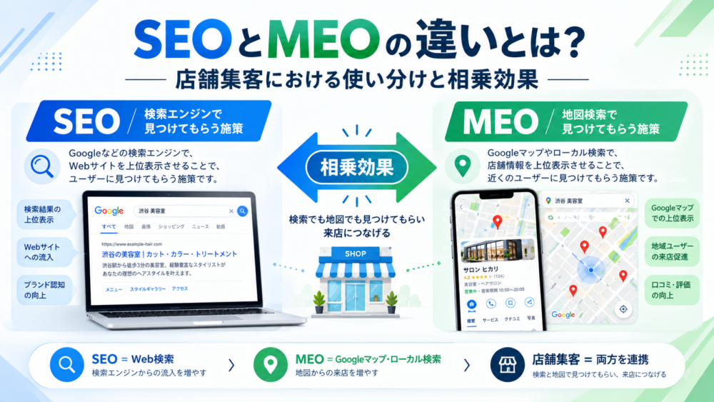 SEOとMEOの違いとは？店舗集客における使い分けと相乗効果